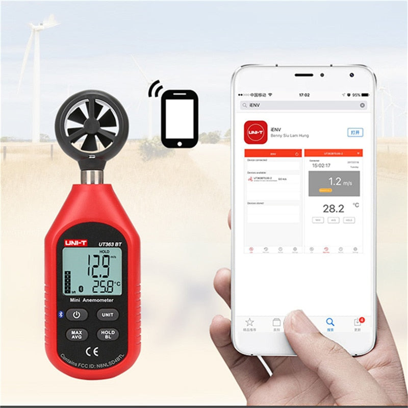 UNI-T UT363BT Wind Speed Meter Digital Bluetooth Pocket Size Anemometer Measurement Thermometer Mini Wind Meter Anemometer