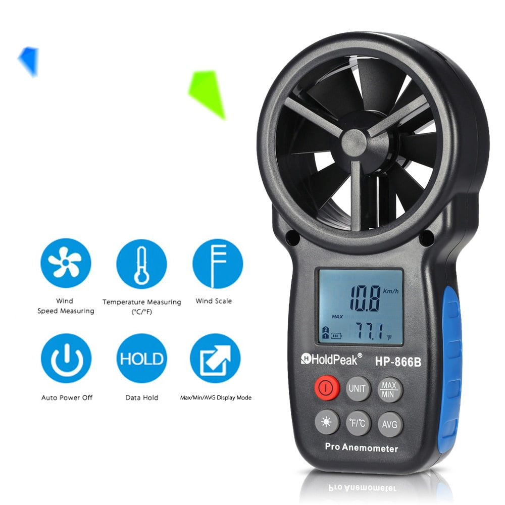 HP-866B Mini LCD Digital Anemometer thermometer anemometro Wind Meter Speed Air Velocity Temperature Tester with Backlight