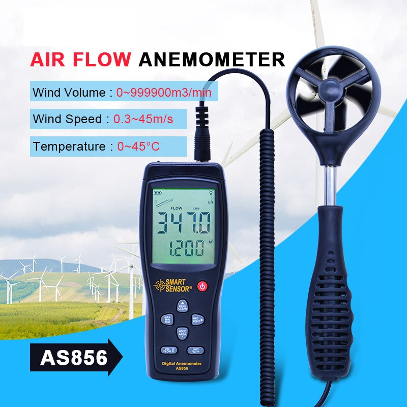 Digital Air-flow Anemometer Wind Speed Meter 0.3-45M/S Lagre LCD Display Hand-held Measure tool Windmeter USB Date Connection